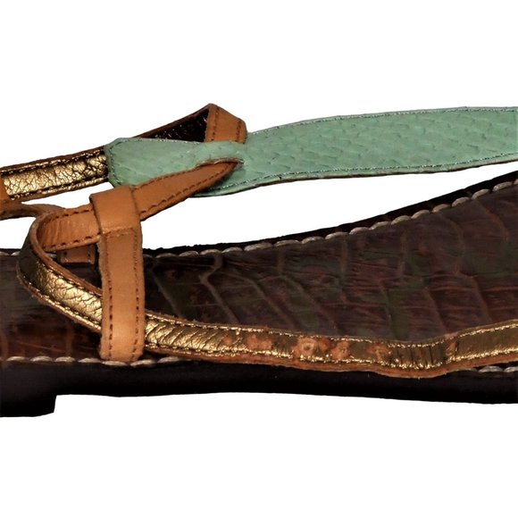 Sam Edelman Gigi Thong Leather Sandals Shoes Green/Tan Size 9M - Picture 5 of 8